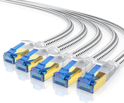 Zdjęcie produktu dla Kabel Primewire LAN, CAT.8, RJ-45 (Ethernet) (50 cm), kabel krosowy płaski CAT 8, powłoka bawełniana, kabel sieciowy płaski - 0,5 m