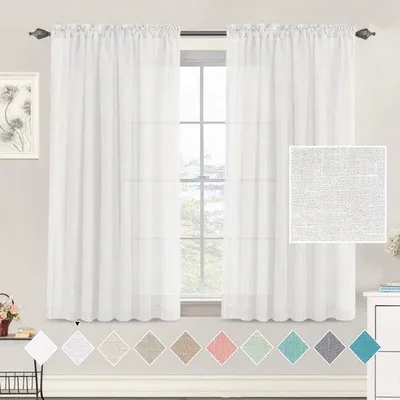Image de Rideaux en lin blanc semi-transparent, 120 x 150 cm