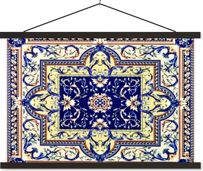 Produktbild von MuchoWow® Textilposter Perserteppich - Teppich - Muster - Blau 120x80 cm mit schwarzem Rahmen - Wanddeko