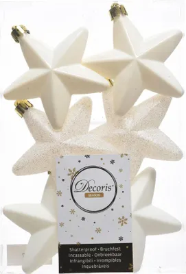 Produktbild von Christbaumschmuck Sterne Kunststoff 7cm 6 Stück - Wollweiß