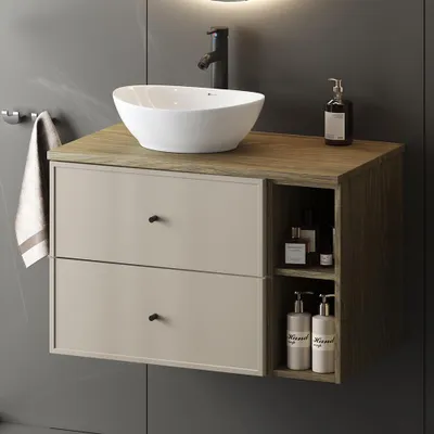 Produktbild von Badezimmer Waschtischplatte in 80 cm Breite, Eiche - MURANO-140