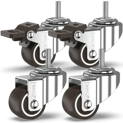 Produktbild von GBL 4x Möbelrollen mit 2 Bremsen - 4 Schwerlast Rollen für Möbel mit 2 Bremsen - 25mm M6x15mm Gewinde x 40kg Schwerlastrollen - Lenkrollen