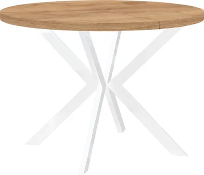 Produktbild von Runder Ausziehbarer Tisch für Esszimmer, ENDIK, mit Metallbeinen, Loft-Stil, Industriel, Durchmesser: 120 / 220 cm, Farbe: Eiche Craft Gold / Weiß