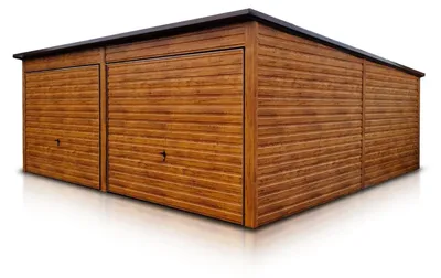 Produktbild von Blechgarage Doppelgarage 6x6m Pultdach Schwingtor Holzoptik