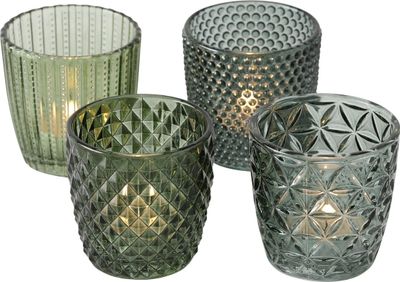 Boltze Windlicht Set Marilu 4-teilig grün Deko-Gläser Kerzen Teelichter 8 cm