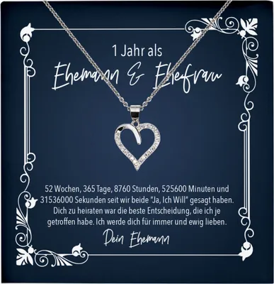 Produktbild von 22Feels Echt Silber Halskette - Erster Hochzeitstag Geschenk für Ehefrau Schmuck Set Frauen Romantisch 1 Jahr- Herz Anhänger, Karte