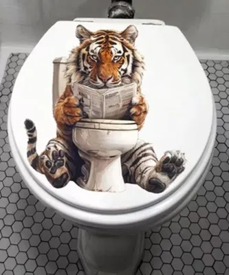Produktbild von GKA WC-Deckel Aufkleber Tiere Toilettendeckel Tattoo selbstklebend Toilette - Tiger mit Zeitung