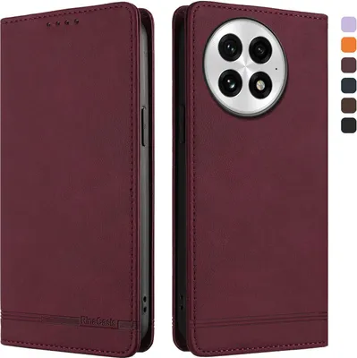 Image de Etui pour OnePlus 13, étui rétro en cuirPolyuréthaneavec support et fentes pour cartes de crédit Rouge