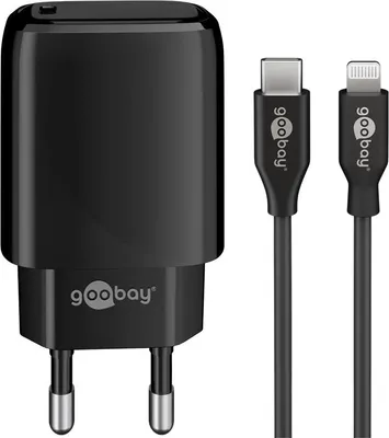 Immagine prodotto di Goobay 58401 Set di ricarica Lightning/USB-C™ PD (20 W), nero, 1 m - Adattatore di alimentazione USB-C™ da 20 W con cavo da USB-C™ a Lightning per iPhone 12, ad es
