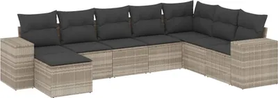 Produktbild von vidaXL 8-tlg. Garten-Sofagarnitur mit Kissen Hellgrau Poly Rattan