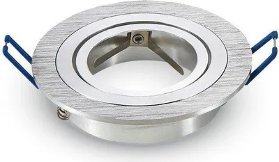 A close-up studio shot of a silver recessed spotlight fixture.