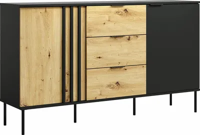 Produktbild von Kommode mit 2 Türen und 3 Schubladen - Schwarz und natur - TUNALO