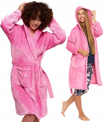 Produktbild von Bequemer, warmer, weicher Damenbademantel mit Kapuze, in der Taille gebunden MORAJ XL