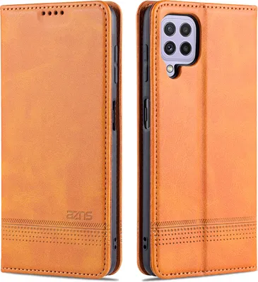 Produktbild von Galaxy A22 4G Leder Hülle, Klapphüllen Brieftasche Magnetverschluss Ständer Schutzhülle für Samsung Galaxy A22 4G Braun