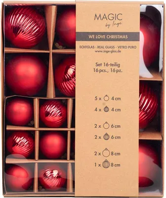 Produktbild von Inge‘s Christmas Decor 12002 P418, Kugel-Weihnachtsschmuck, Glas, Rot, 16 Stück(e)