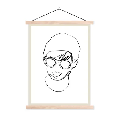 Produktbild von MuchoWow® Textilposter Frauen - Minimalismus - Linienkunst 60x80 cm mit holzfarbenen Rahmen - Wandbild