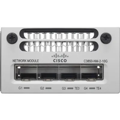 Produktbild von Cisco C3850-NM-2-10G, 10 Gigabit, Schnell, Gigabit, 10, 100, 1000, 10000 Mbit/Sek, 1000BASE-T, 100BASE-T, 10BASE-T, 10GBASE-T, Cisco Catalyst 3850, 2 x 1GE RJ-45 2 x 10GE RJ-45