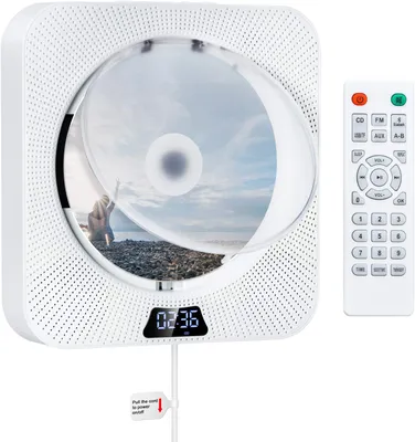 Produktbild von Tragbarer CD-Player mit Bluetooth-CD-Player zur Wandmontage für zu Hause, Home-Audio-Lautsprecher mit Fernbedienung, UKW-Radio, USB-MP3, AUX-IN/OUT mit 3,5-mm-Kopfhöreranschluss