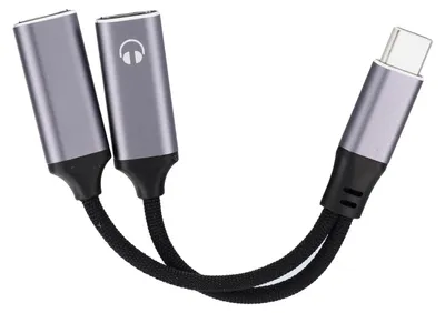 Image de Adaptateur AUX 2-en-1 Type C (mâle) vers Type C (femelle) / Type C (femelle) Blue Star noir [DAC] - recharge jusqu'à 25 W