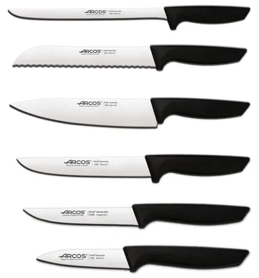 Küchenmesserset 6-teilig, Edelstahl, schwarzer Griff, spülmaschinengeeignet