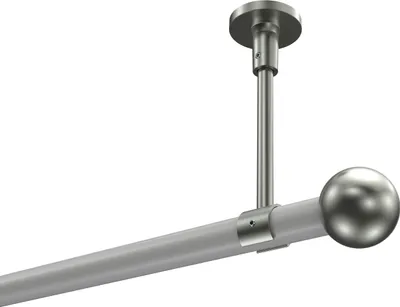 Produktbild von Interdeco Gardinenstange / Vorhangstange Weiß / Edelstahl-Optik, Typ Sonette Luino (Kugel) ohne Ringe, Deckenmontage, 20 mm Ø 1-läufig, 280 cm