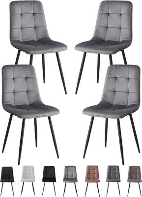 Imagen del producto de Sillas de comedor, con asiento tapizado en terciopelo, sillas de cocina modernas con patas de metal, color gris