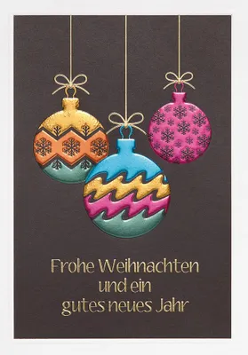Produktbild von Weihnachten Prisma unverpackte Weihnachtskarte mit Umschlag Christbaumkugeln mit Blindprägung Frohe Weihnachten