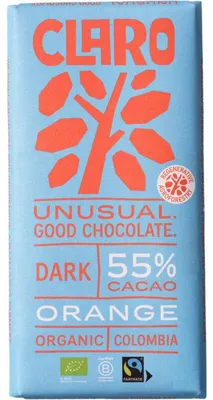 Imagen del producto de Claro Chocolate 55% Naranja, 80g - sin gluten, natural, sostenible