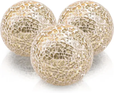 Imagen del producto de Esferas de vidrio decorativas, juego de 3 unidades, 8,5 cm de diámetro, color dorado, para colocar en cuencos