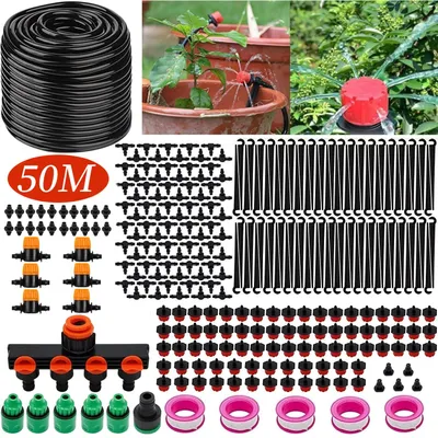 Produktbild von 50 Meter langes Gartenbewässerungssystem, 285-teiliges Gartenbewässerungsset, automatische Tropfbewässerung, Nebelkühlungssystem für Landschaftsbepflanzungen, Blumenbeete und Terrassenpflanzen.