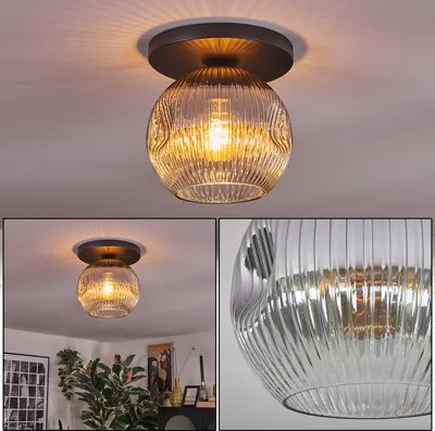 Produktbild von Villamare Deckenlampe aus Metall/Riffelglas in Schwarz/Rauchfarben