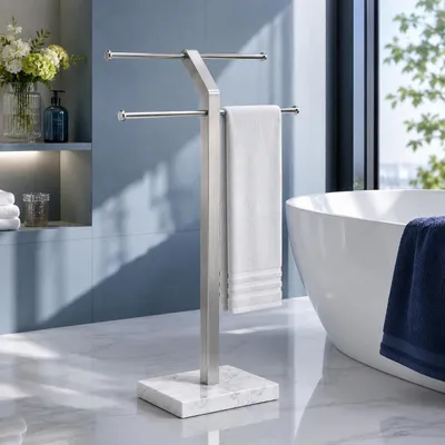 Stand-Handtuchhalter, Marmor/Edelstahl, gebürstet, 54x18x103,5 cm