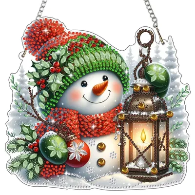 Immagine prodotto di Ciondolo "Diamond Painting" a forma di pupazzo di neve con lanterna, kit per creare decorazioni per finestre, adatto a bambini e adulti