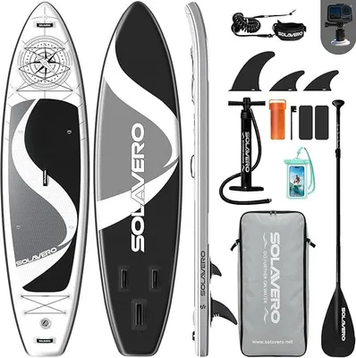 Imagen del producto de Kit de tabla de paddle surf inflable, dimensiones 350 x 89 x 15 cm, capacidad máxima de 210 kg