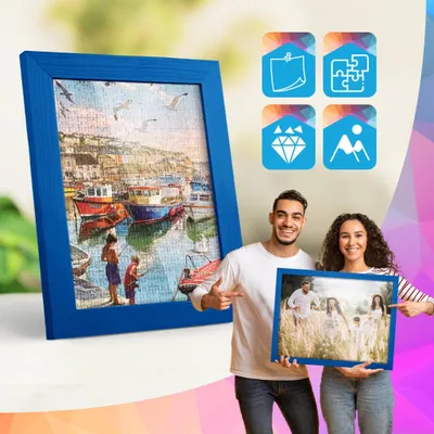 Produktbild von MG Design 10er Set Bilderrahmen Blau A6 10x15 cm - Echtholzrahmen mit Acrylglas, hoch/quer, zum Aufhängen & Aufstellen