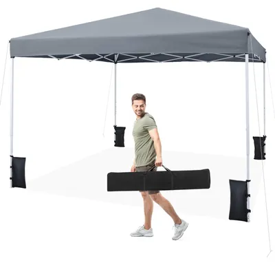 Immagine prodotto di Gazebo COSTWAY 3x3 m, gazebo pieghevole pop-up regolabile in altezza, gazebo da giardino idrorepellente, tenda per feste con protezione UV 50+ e borsa per il trasporto, 4 sacchi di sabbia