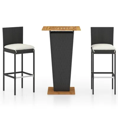 Produktbild von vidaXL 3-tlg. Gartenbar-Set mit Kissen Poly Rattan Schwarz