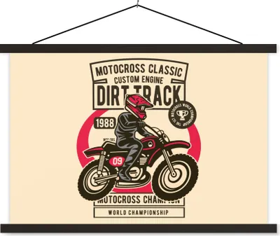 Produktbild von MuchoWow® Textilposter Motorrad - Vintage - Zeichnung 60x40 cm mit schwarzem Rahmen - Hölzernes