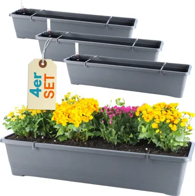 4x Blumenkasten 50 cm Anthrazit mit Wasserspeicher