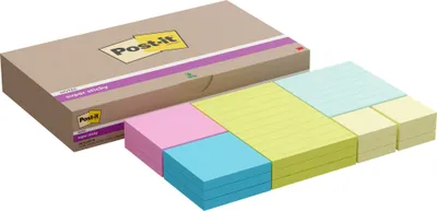 Produktbild von Post-it® Super Sticky Notes Haftnotizen - Verschiedene Farben und Größen - 90 Blatt, 18 Stück Satz Set