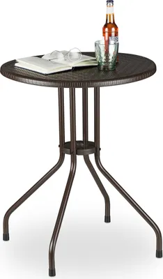 Produktbild von Relaxdays Gartentisch rund, Rattan Optik, Balkontisch klein, Kunststoff und Metall, Bistrotisch, HxD: 74x60 cm, braun