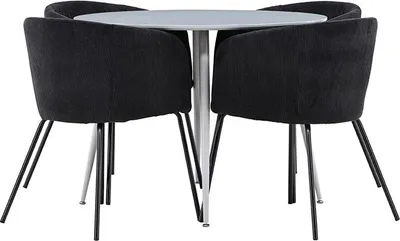 Produktbild von Plaza Essgruppe Tisch Ø100cm und 4 Flöhl Stühle mit Armlehnen grau.