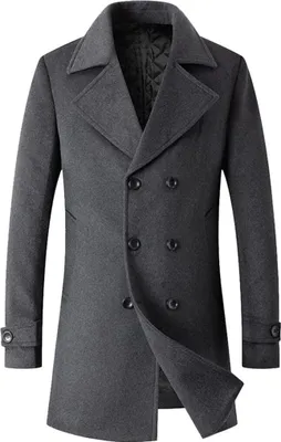 Obrázek produktu pro ASKSA Pánský zimní kabát s dlouhým rukávem Turn Down Collar Double Breasted Wool Coat Trench Coat, šedá, M