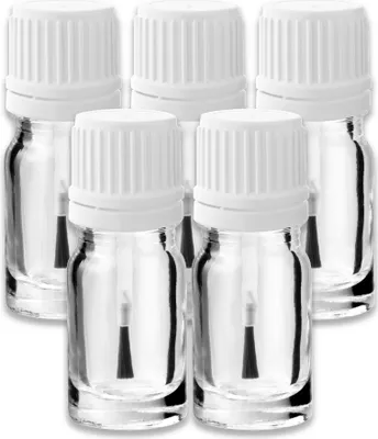 Produktbild von 5x Farblose Glasflasche 5 ml mit weißem Pinsel Glasfläschchen 18/415