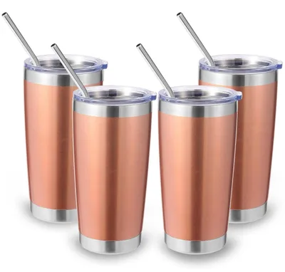 Image de Lot de 4 gobelets isothermes à double paroi avec couvercle et paille