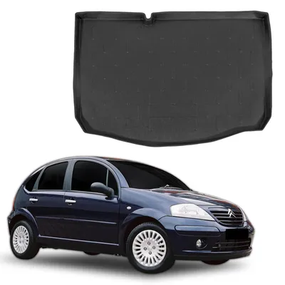 Image de Tapis De Coffre Sur Mesure Pour Citroen C3 2002-2009, Noir, Antidérapant, Bord Haut, Toutes Saisons