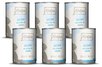 Produktbild von MjAMjAM zarte Ente & Geflügel an leckeren Möhrchen, Adult, jede Rasse, Karotte, Ente, 400 g