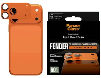 Obrázok produktu pre PanzerGlass ® Fender Camera Protector Cosmic Orange iPhone 17 Pro Max, Apple, Apple - iPhone 17 Pro Max, Suché aplikovanie, Odolné proti poškriabaniu, Odolný proti nárazom, Oranžová, 1 kusov