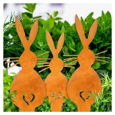 Produktbild von Oster Gartendekoration Rost, 3 Stück Osterhasen Gartenstecker aus Rost, Osterdeko für den Außenbereich, Deko Osterhase, Gartenstecker aus Metall für Balkon- und Terrassendekoration