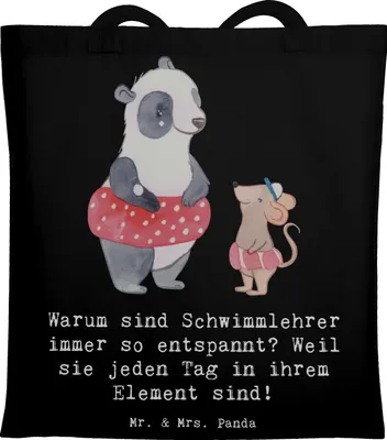 Produktbild von Mr. & Mrs. Panda Tote Bag Entspannte Schwimmlehrer - Schwarz - Geschenk, Shopping Tasche, Wasser, Jutebeutel, Berufe, Sicherheit, Lebensretter, Berufsgestaltung, totebag